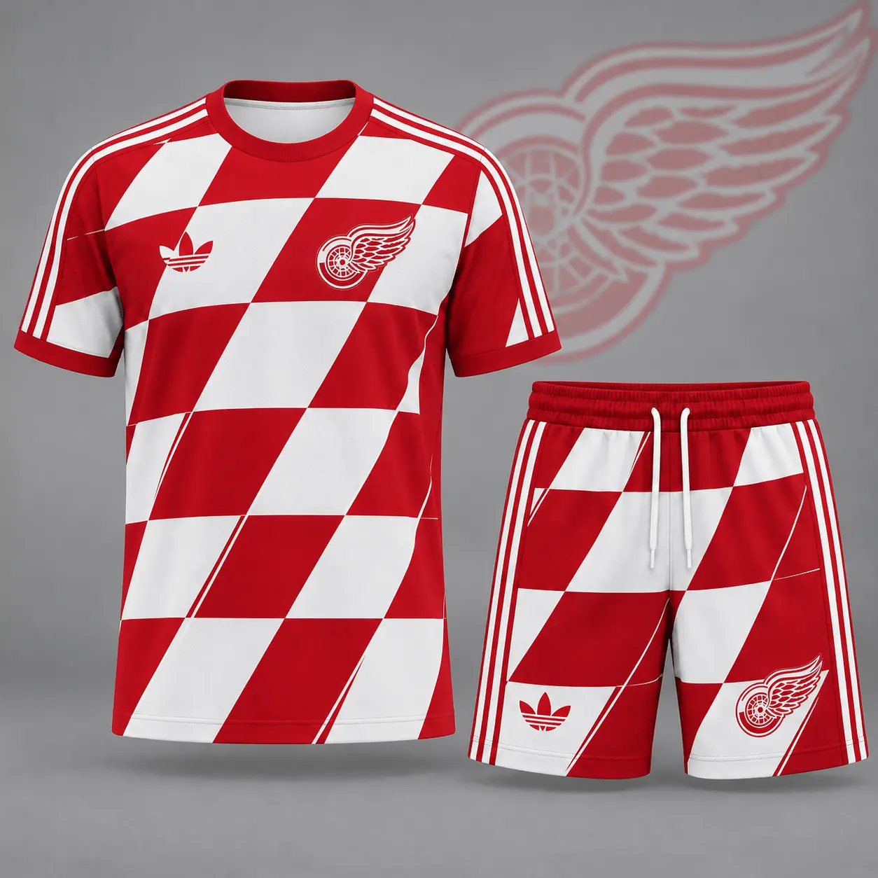 Detroit Red Wings | Premium NHL Geometric Colorblock T-Shirt & Shorts Set NDN