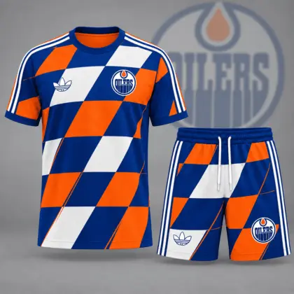Edmonton Oilers | Premium NHL Geometric Colorblock T-Shirt & Shorts Set NDN
