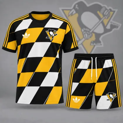 Pittsburgh Penguins | Premium NHL Geometric Colorblock T-Shirt & Shorts Set NDN