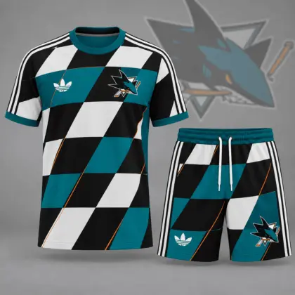 San Jose Sharks | Premium NHL Geometric Colorblock T-Shirt & Shorts Set NDN