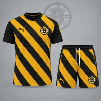 Boston Bruins | Premium NHL Diagonal Velocity Stripe T-Shirt & Shorts Set NDN