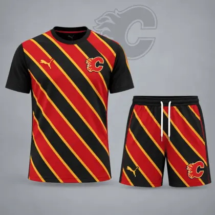Calgary Flames | Premium NHL Diagonal Velocity Stripe T-Shirt & Shorts Set NDN