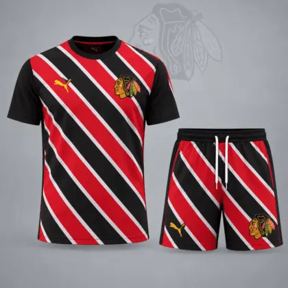 Chicago Blackhawks | Premium NHL Diagonal Velocity Stripe T-Shirt & Shorts Set NDN