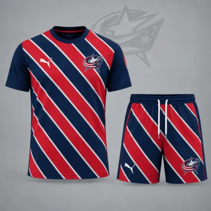 Columbus Blue Jackets | Premium NHL Diagonal Velocity Stripe T-Shirt & Shorts Set NDN