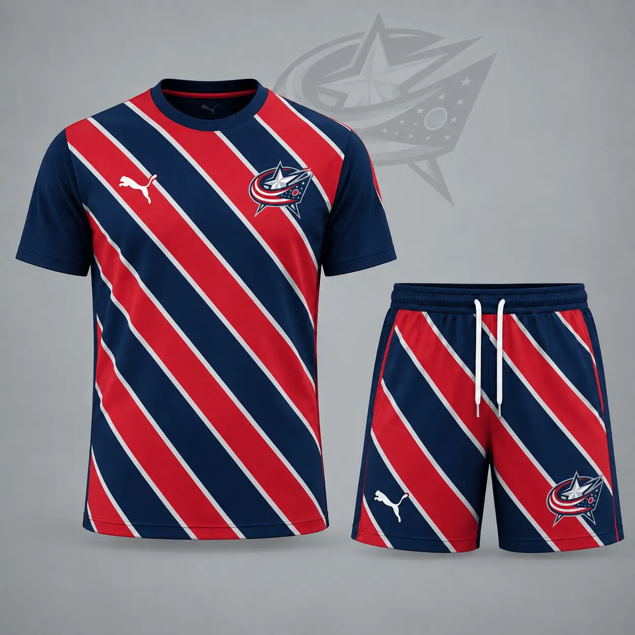 Columbus Blue Jackets | Premium NHL Diagonal Velocity Stripe T-Shirt & Shorts Set NDN