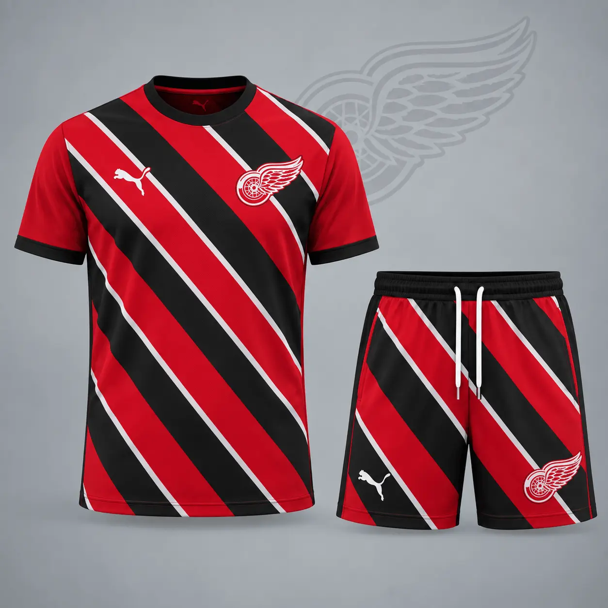 Detroit Red Wings | Premium NHL Diagonal Velocity Stripe T-Shirt & Shorts Set NDN