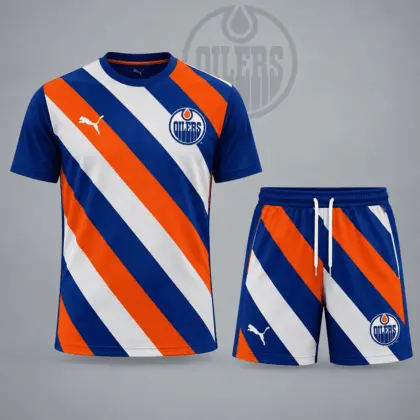 Edmonton Oilers | Premium NHL Diagonal Velocity Stripe T-Shirt & Shorts Set NDN
