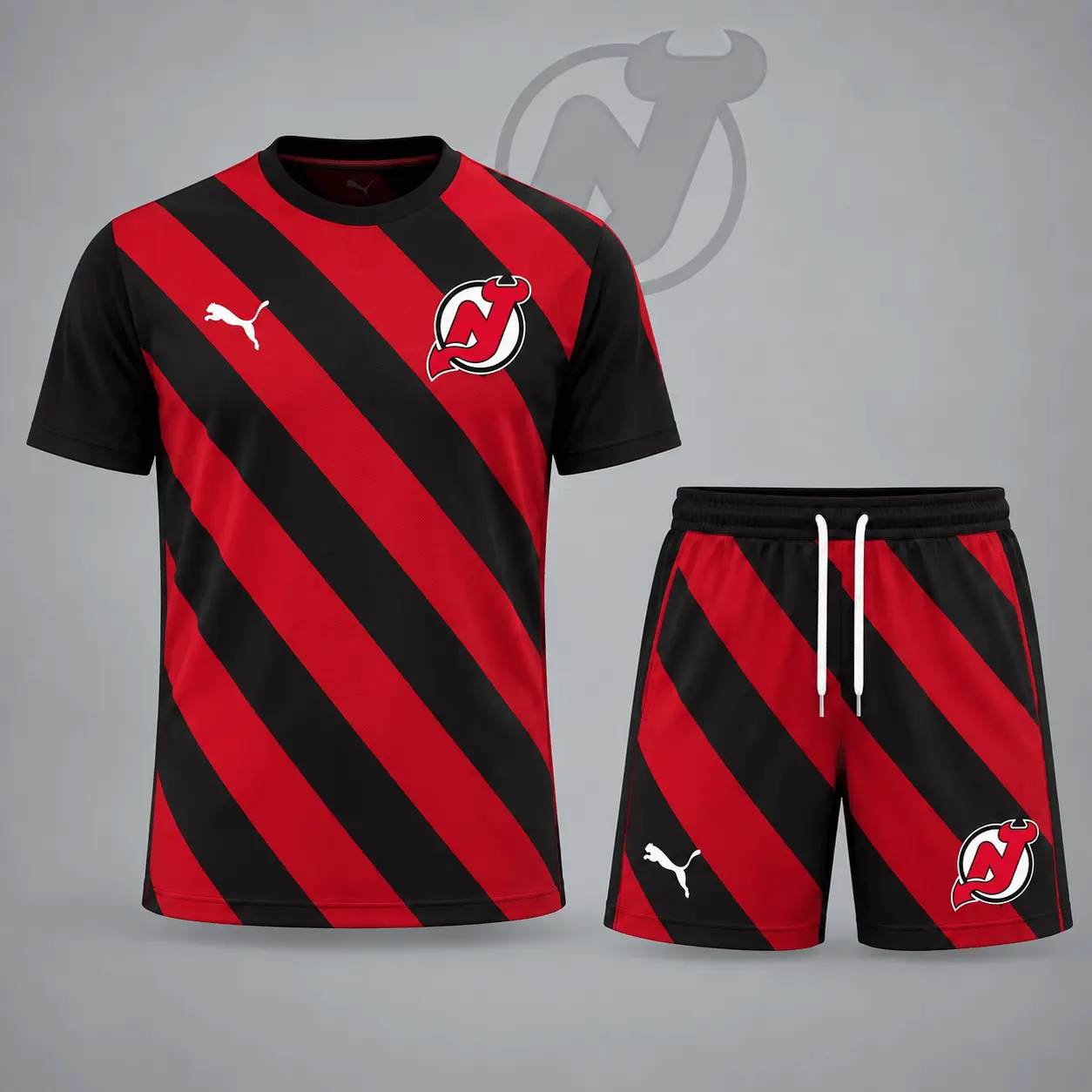 New Jersey Devils | Premium NHL Diagonal Velocity Stripe T-Shirt & Shorts Set NDN
