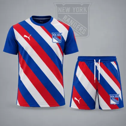 New York Rangers | Premium NHL Diagonal Velocity Stripe T-Shirt & Shorts Set NDN