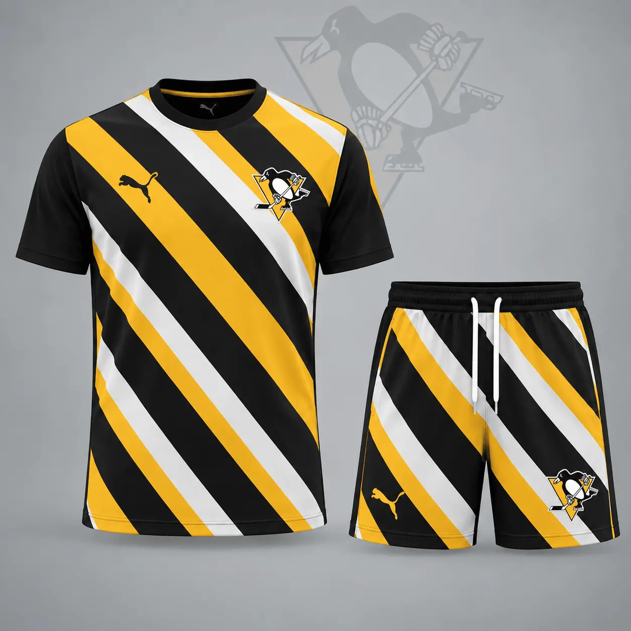 Pittsburgh Penguins | Premium NHL Diagonal Velocity Stripe T-Shirt & Shorts Set NDN