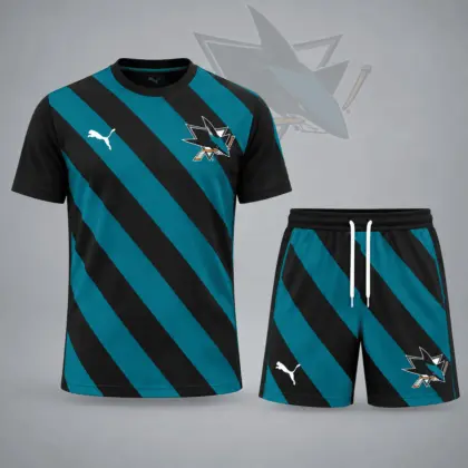 San Jose Sharks | Premium NHL Diagonal Velocity Stripe T-Shirt & Shorts Set NDN