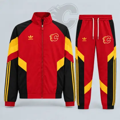 Calgary Flames | Premium NHL Retro Panel Stripe Track Jacket & Jogger Set NDN