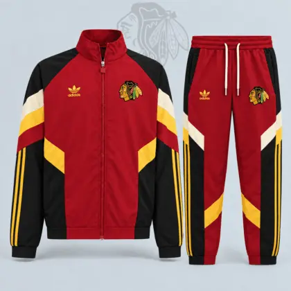 Chicago Blackhawks | Premium NHL Retro Panel Stripe Track Jacket & Jogger Set NDN