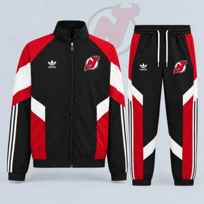 New Jersey Devils | Premium NHL Retro Panel Stripe Track Jacket & Jogger Set NDN