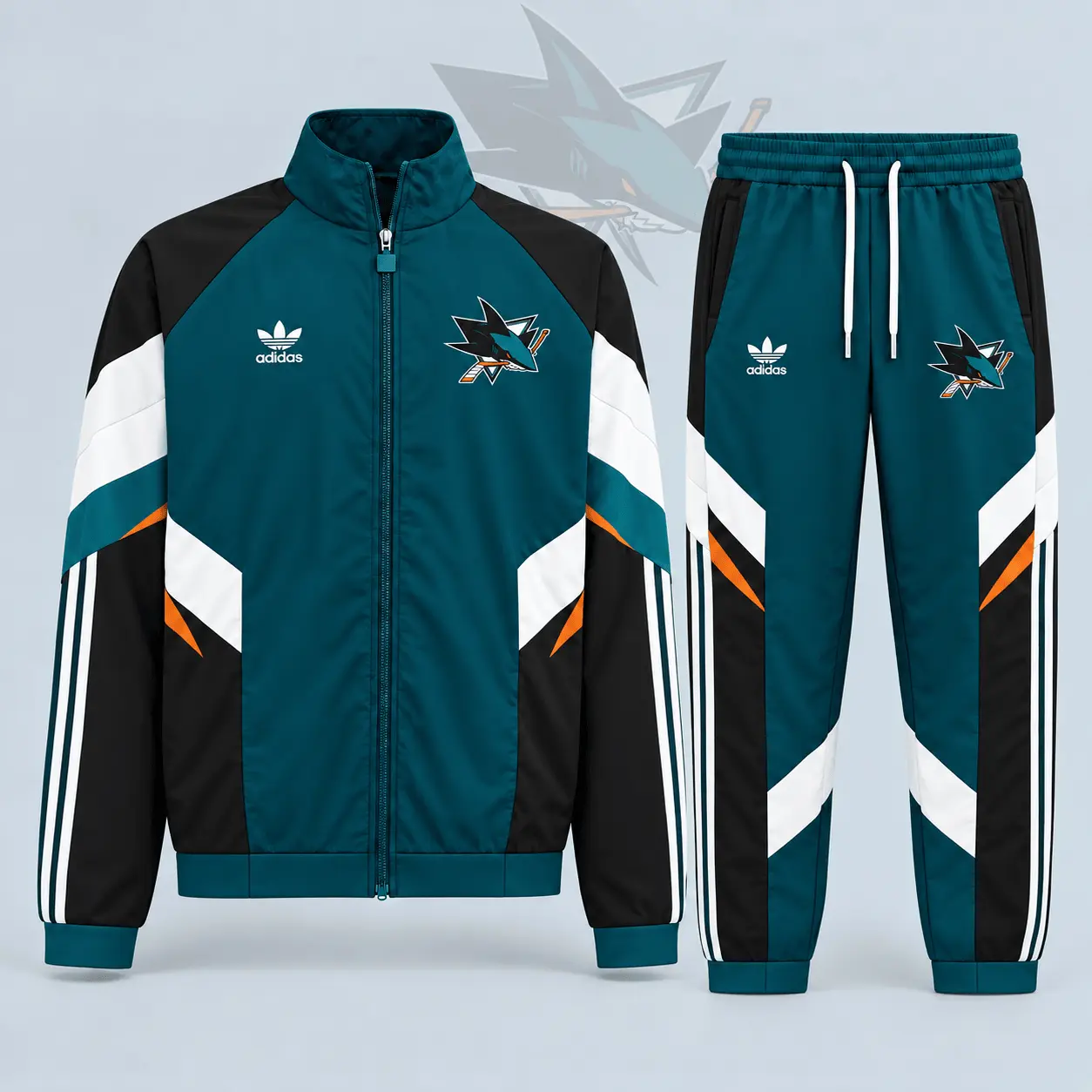San Jose Sharks | Premium NHL Retro Panel Stripe Track Jacket & Jogger Set NDN