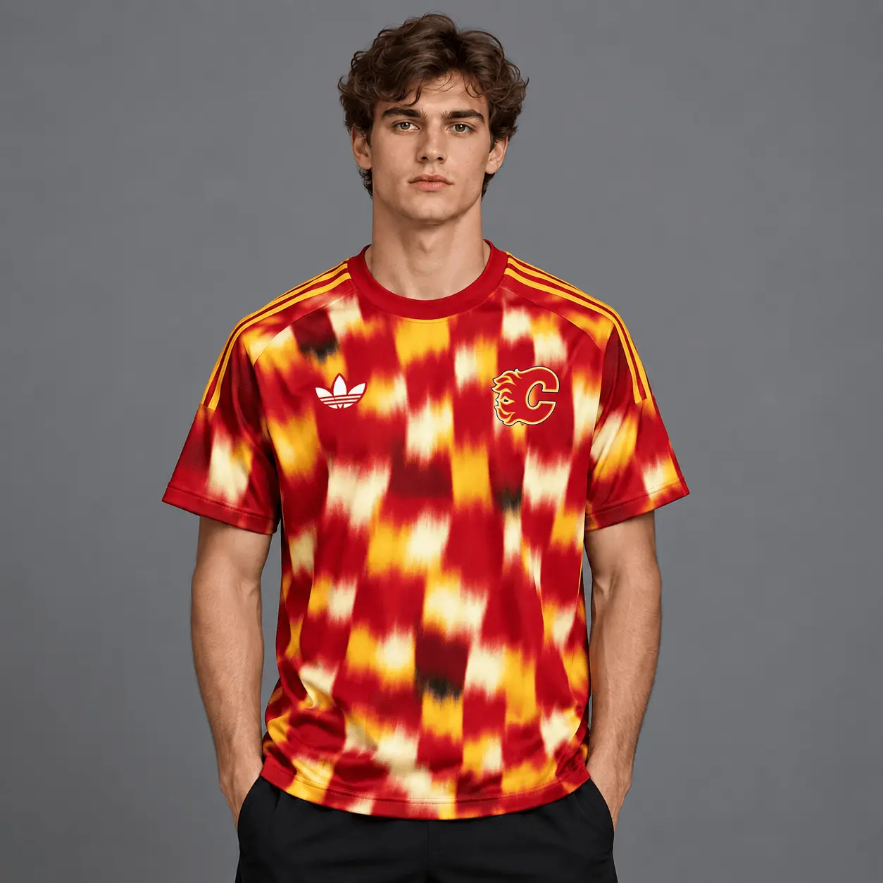 Calgary Flames | Premium NHL Blurred Checkered Streetwear T-Shirt NDN