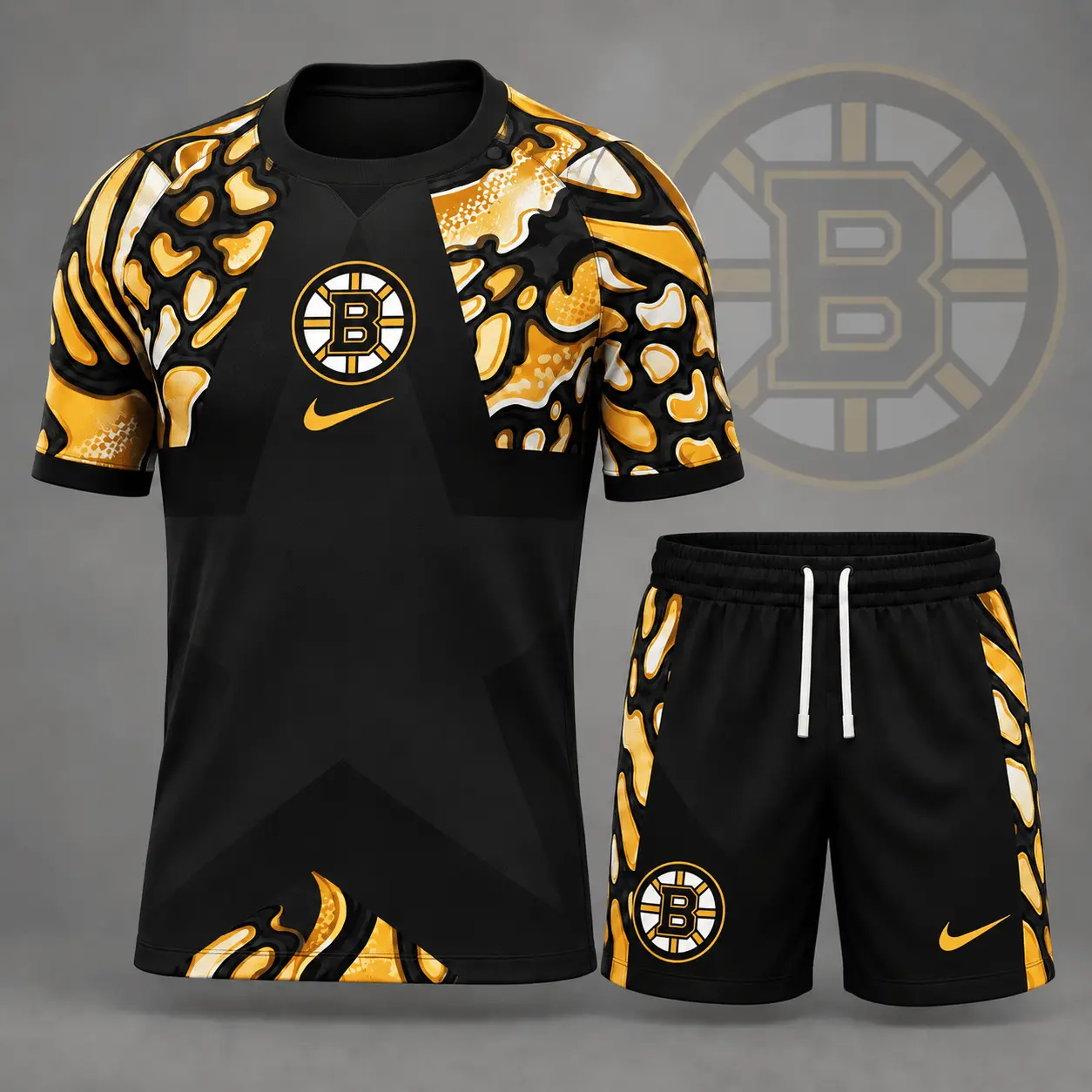 Boston Bruins | Premium NHL Abstract Camo Star Panel T-Shirt & Shorts Set NDN