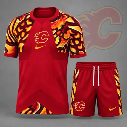 Calgary Flames | Premium NHL Abstract Camo Star Panel T-Shirt & Shorts Set NDN