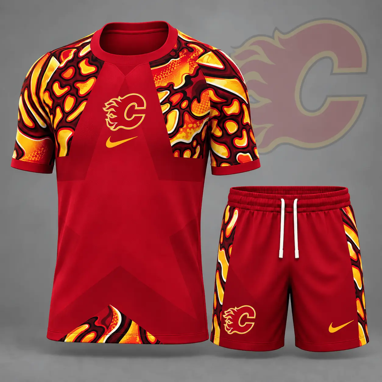 Calgary Flames | Premium NHL Abstract Camo Star Panel T-Shirt & Shorts Set NDN