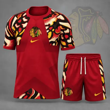 Chicago Blackhawks | Premium NHL Abstract Camo Star Panel T-Shirt & Shorts Set NDN