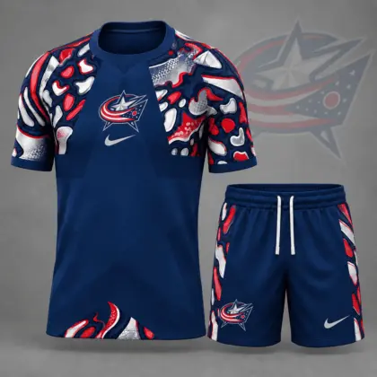 Columbus Blue Jackets | Premium NHL Abstract Camo Star Panel T-Shirt & Shorts Set NDN