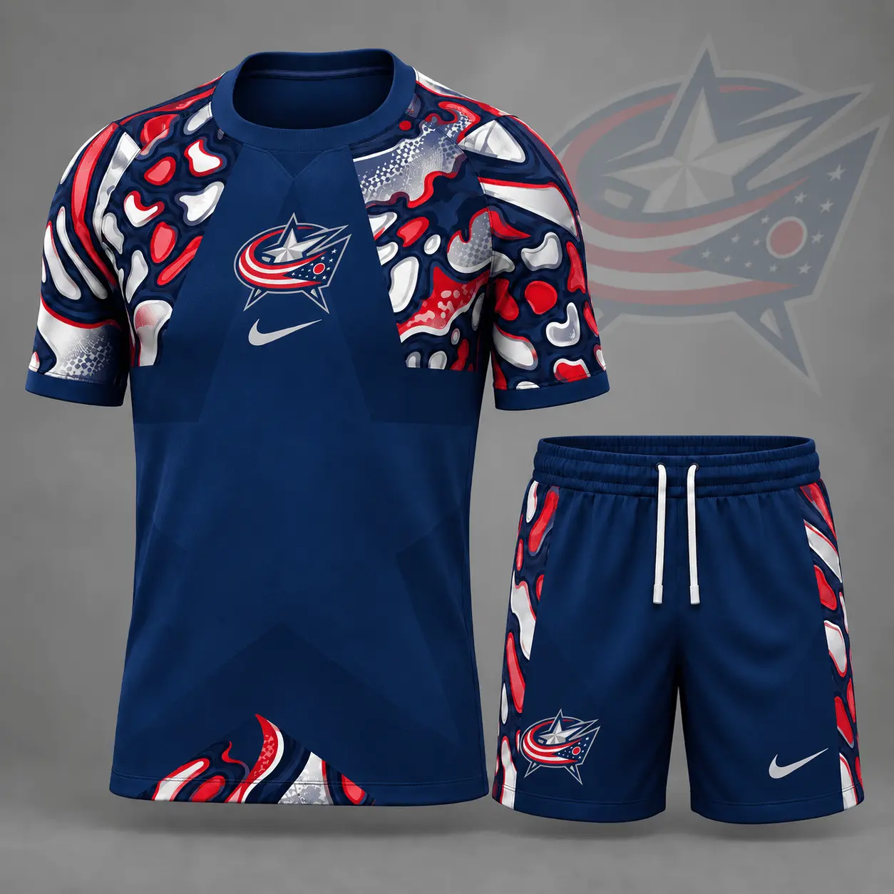 Columbus Blue Jackets | Premium NHL Abstract Camo Star Panel T-Shirt & Shorts Set NDN