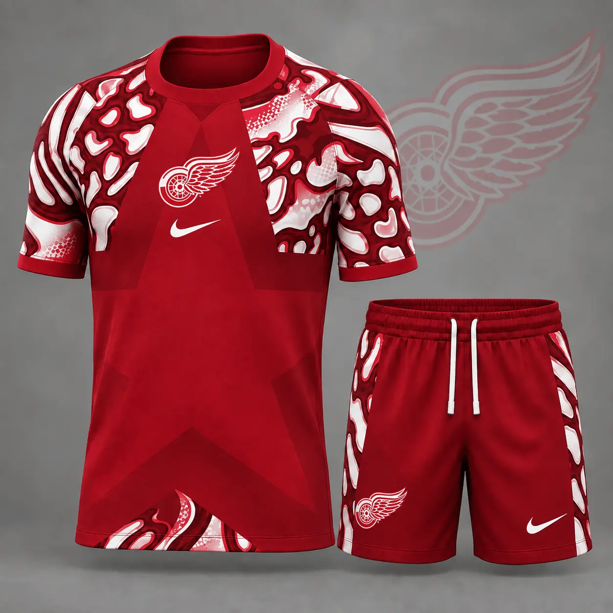 Detroit Red Wings | Premium NHL Abstract Camo Star Panel T-Shirt & Shorts Set NDN
