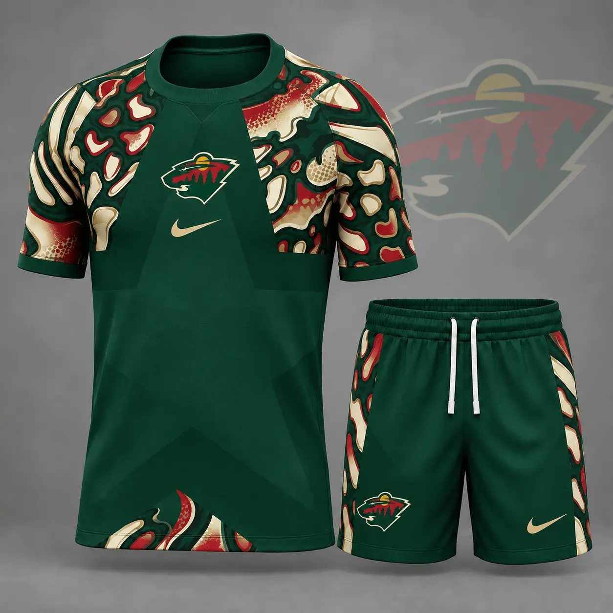 Minnesota Wild | Premium NHL Abstract Camo Star Panel T-Shirt & Shorts Set NDN