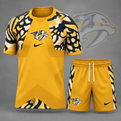 Nashville Predators | Premium NHL Abstract Camo Star Panel T-Shirt & Shorts Set NDN