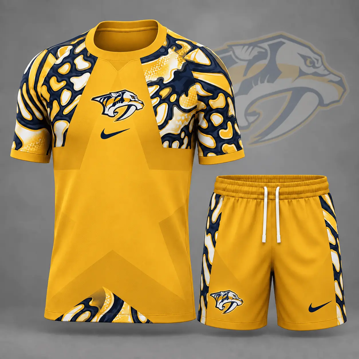 Nashville Predators | Premium NHL Abstract Camo Star Panel T-Shirt & Shorts Set NDN