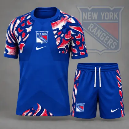 New York Rangers | Premium NHL Abstract Camo Star Panel T-Shirt & Shorts Set NDN