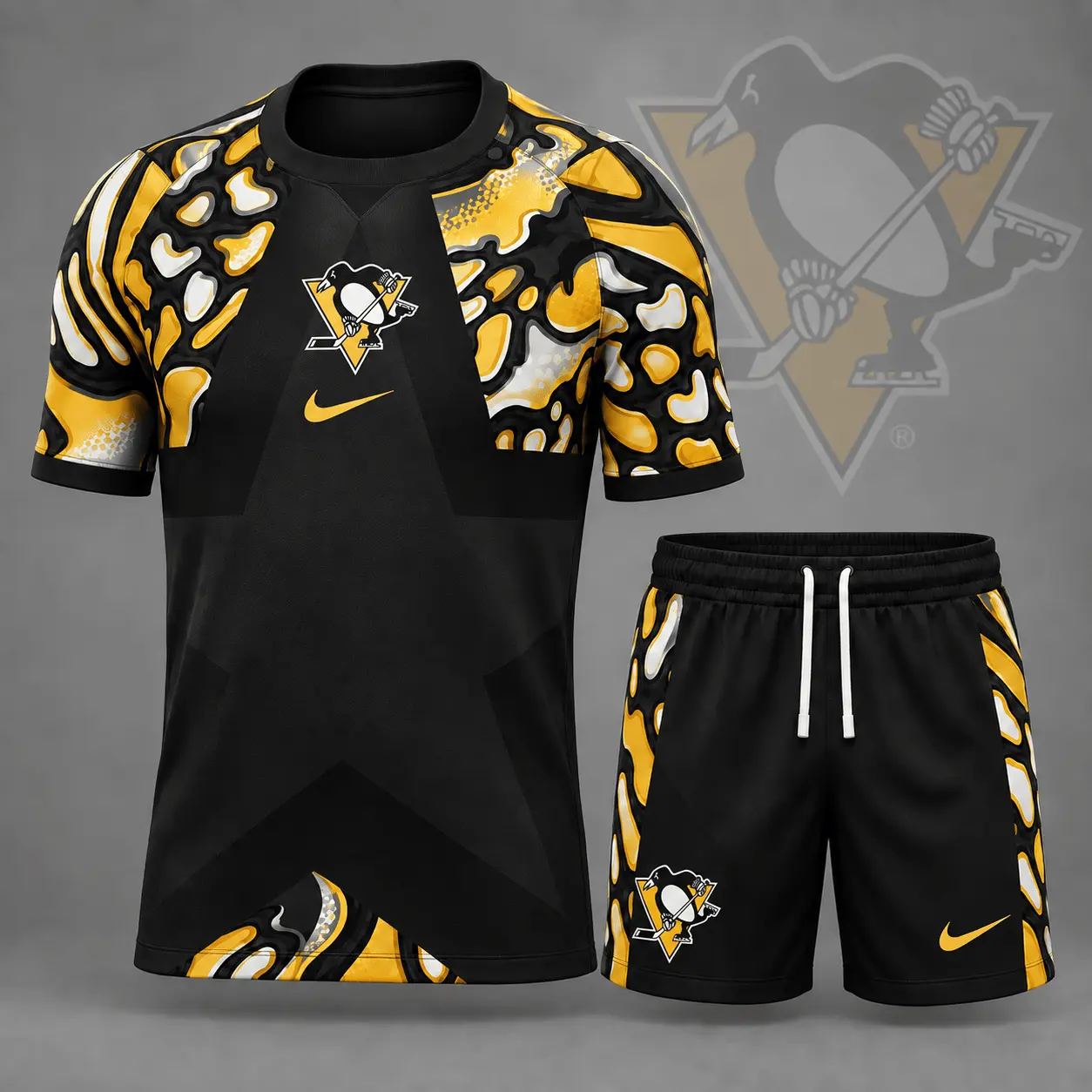 Pittsburgh Penguins | Premium NHL Abstract Camo Star Panel T-Shirt & Shorts Set NDN