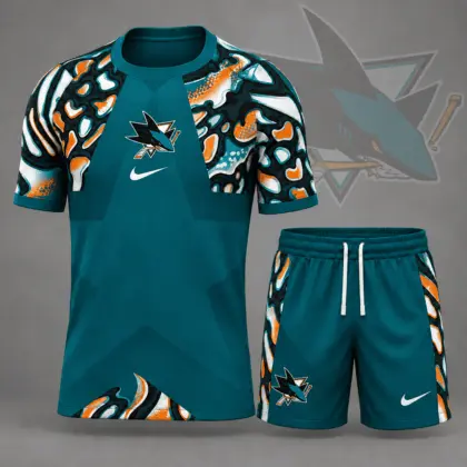 San Jose Sharks | Premium NHL Abstract Camo Star Panel T-Shirt & Shorts Set NDN