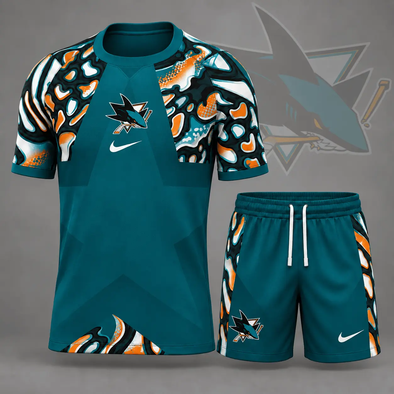 San Jose Sharks | Premium NHL Abstract Camo Star Panel T-Shirt & Shorts Set NDN