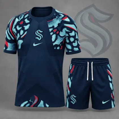 Seattle Kraken | Premium NHL Abstract Camo Star Panel T-Shirt & Shorts Set NDN