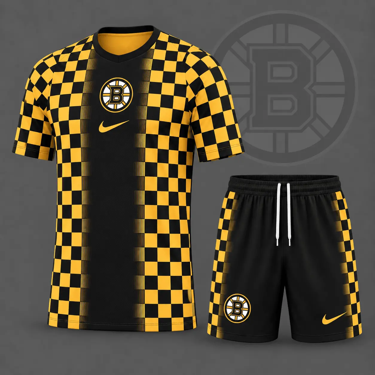 Boston Bruins | Premium NHL Checkerboard Fusion T-Shirt & Shorts Set NDN