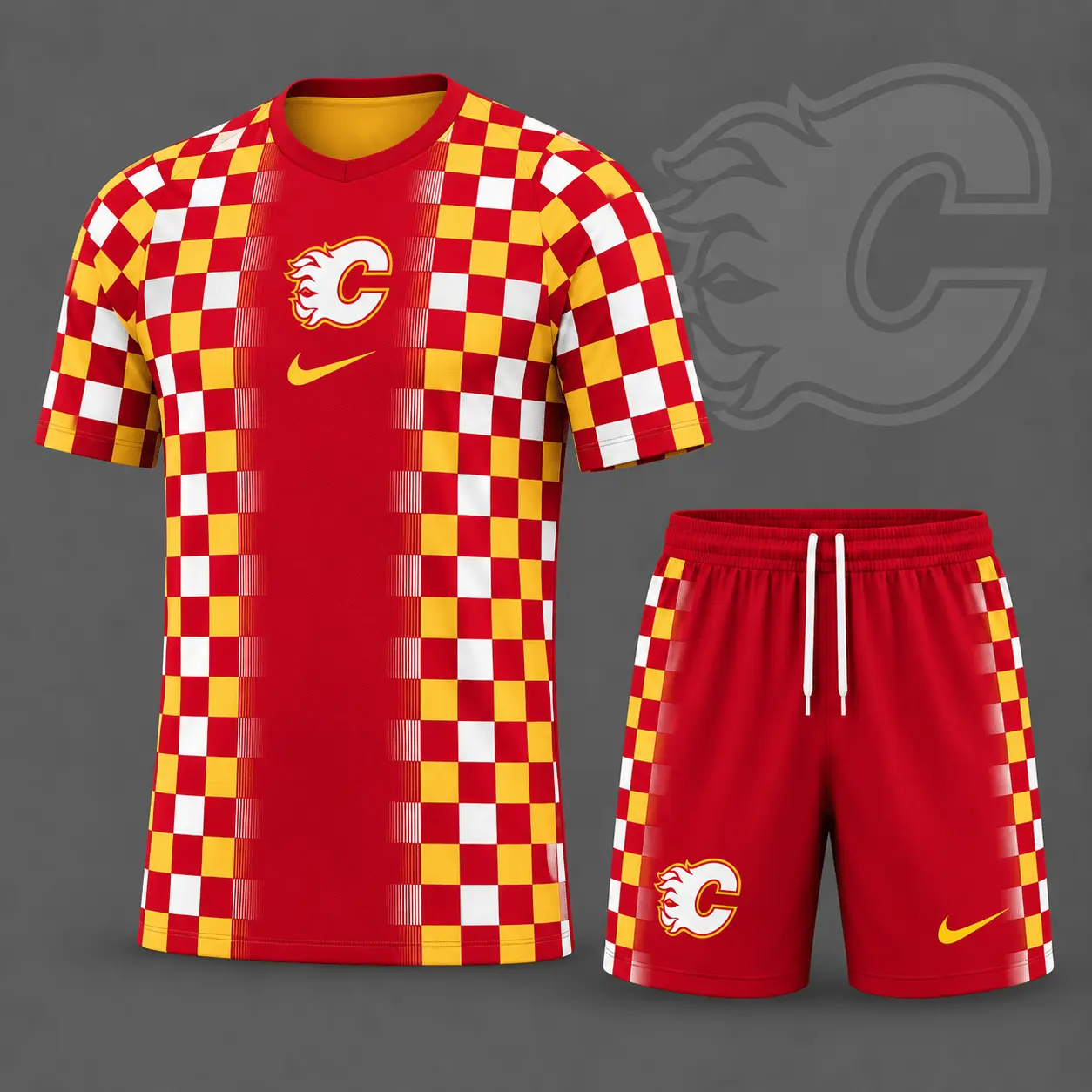 Calgary Flames | Premium NHL Checkerboard Fusion T-Shirt & Shorts Set NDN