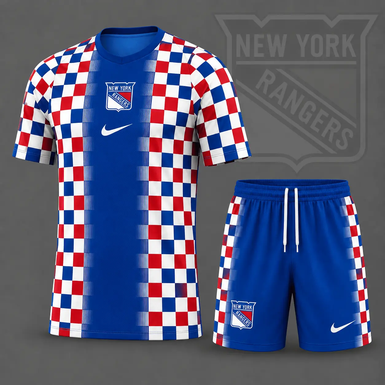 New York Rangers | Premium NHL Checkerboard Fusion T-Shirt & Shorts Set NDN