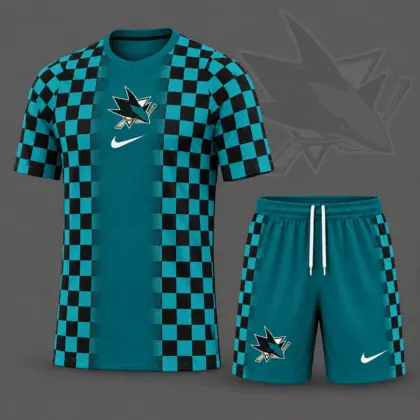 San Jose Sharks | Premium NHL Checkerboard Fusion T-Shirt & Shorts Set NDN