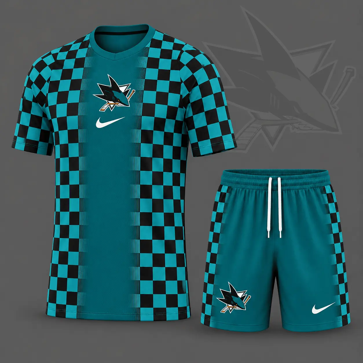 San Jose Sharks | Premium NHL Checkerboard Fusion T-Shirt & Shorts Set NDN
