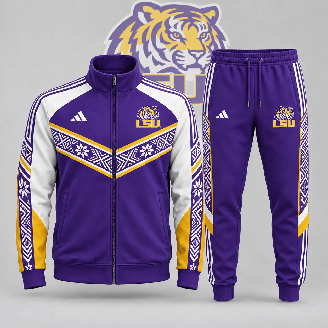 Lsu Tigers | Premium NCAA Nordic Heritage Full Zip Jacket And Jogger Set NDN