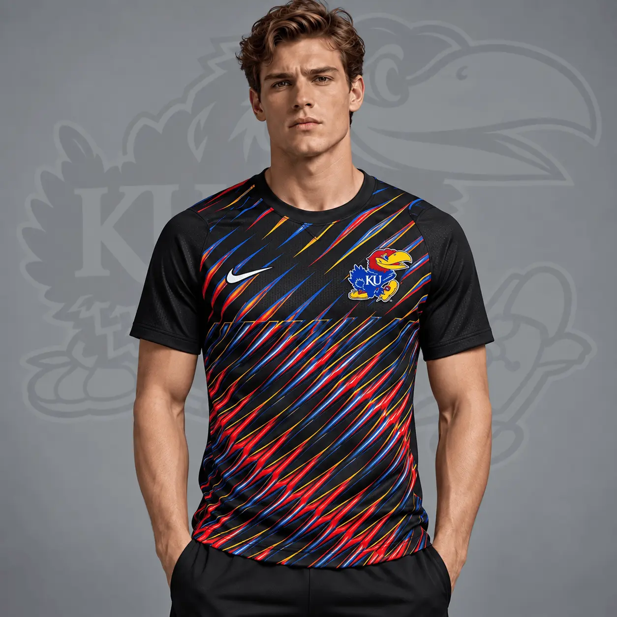 Kansas Jayhawks | Premium NCAA Velocity Slash Performance Crewneck T-Shirt NDN