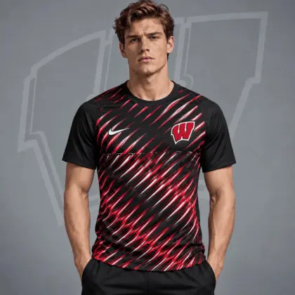 Wisconsin Badgers | Premium NCAA Velocity Slash Performance Crewneck T-Shirt NDN