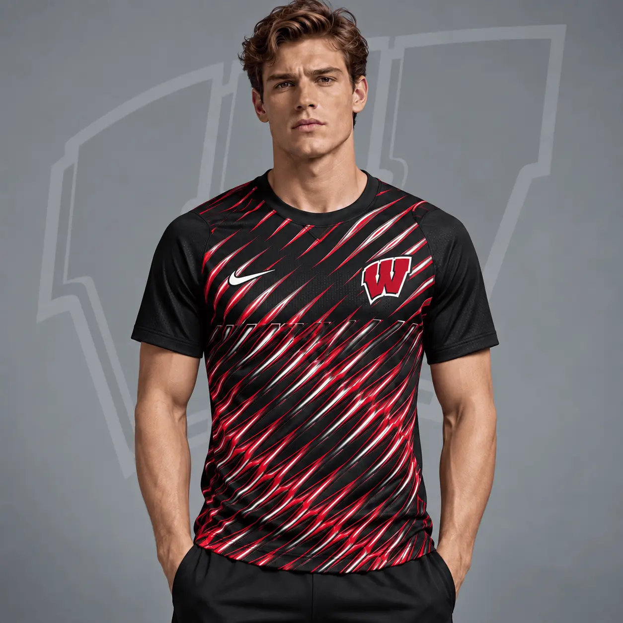 Wisconsin Badgers | Premium NCAA Velocity Slash Performance Crewneck T-Shirt NDN