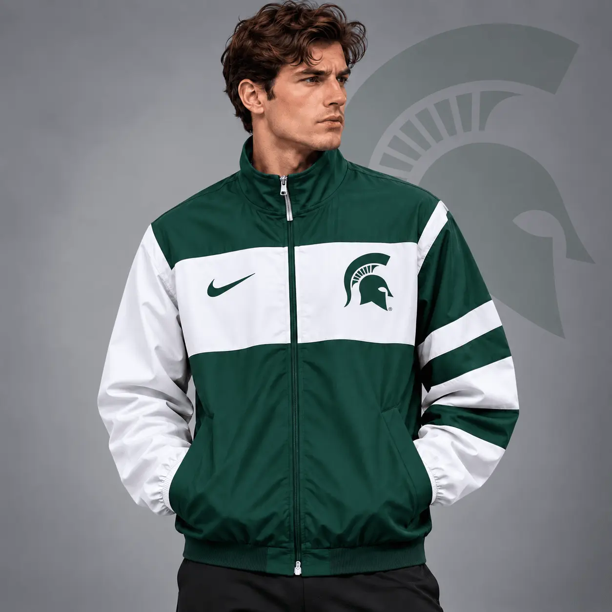 Michigan State Spartans | Premium NCAA Classic Sideline Colorblock Full Zip Jacket NDN