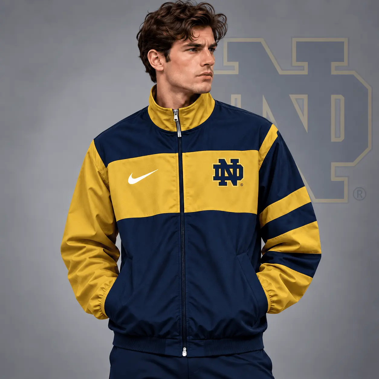 Notre Dame Fighting Irish | Premium NCAA Classic Sideline Colorblock Full Zip Jacket NDN