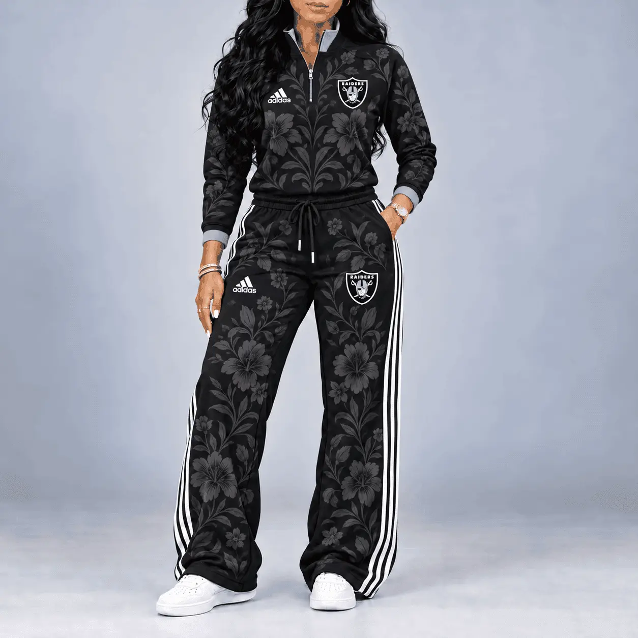Las Vegas Raiders | Premium NFL Stadium Style Floral Quarter-Zip + Pants TD