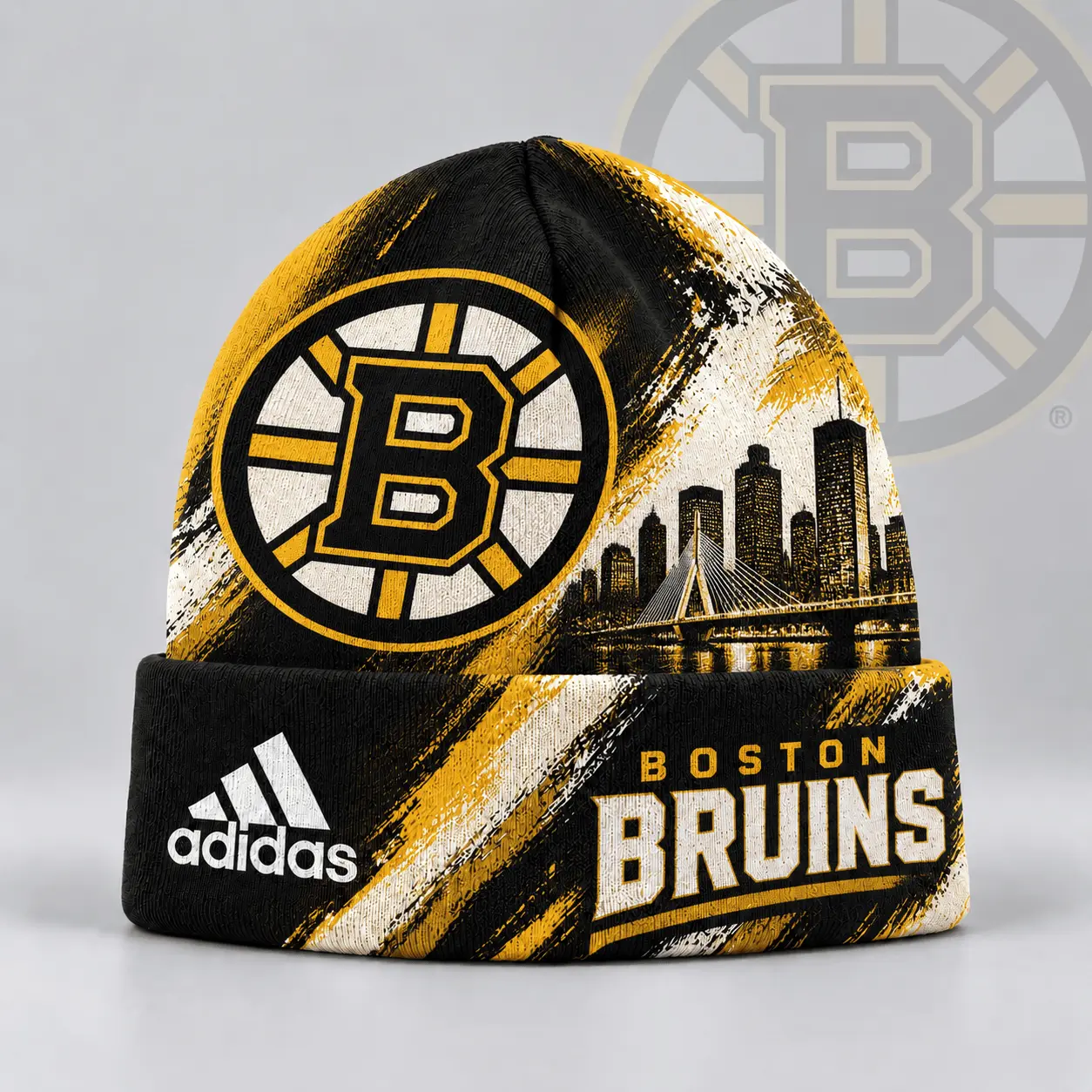 Boston Bruins | Premium NHL Distressed Cityscape Logo Knit Beanie NDN