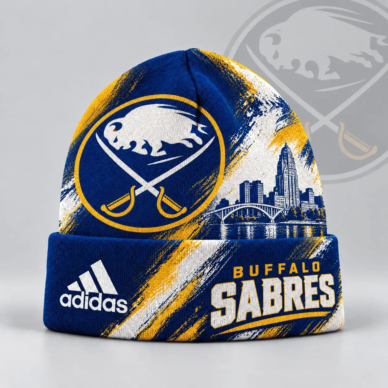 Buffalo Sabres | Premium NHL Distressed Cityscape Logo Knit Beanie NDN