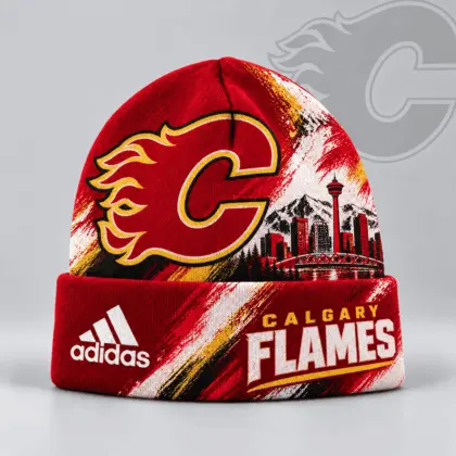 Calgary Flames | Premium NHL Distressed Cityscape Logo Knit Beanie NDN